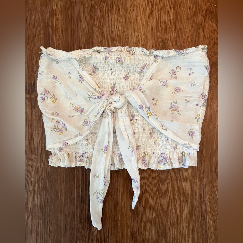 LA Hearts - white floral print tube top with a tie front - M